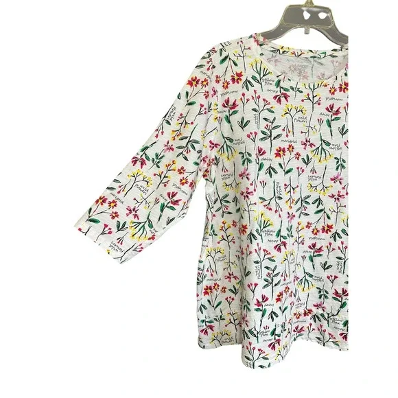 Lands End Womens 1X 16W-18W Wildflower Botanical Print 3/4 Sleeve Slub Knit Top - Picture 3 of 9